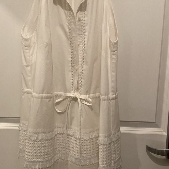 Banana Republic white cotton dress fringe trim on skirt - Picture 3 of 8